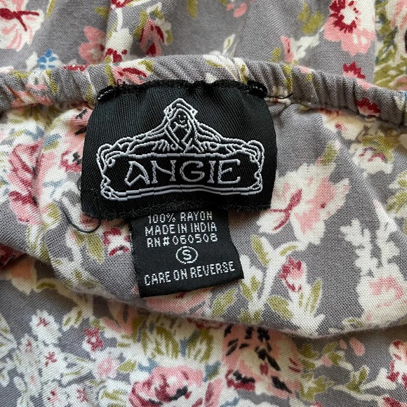 Romper Halter Top S Angie Gray Grey Floral Pockets Shirred Back Light Weight - Picture 7 of 8